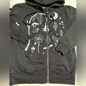 NWOT Black Hoodie with White Botanical Print